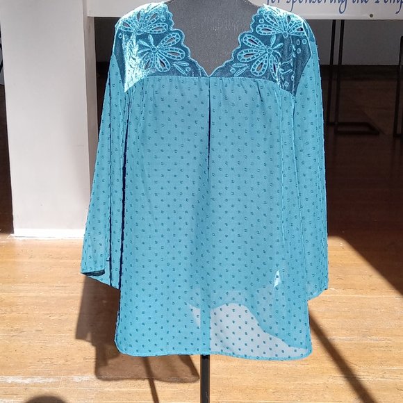 Blue sheer laser velour cut embellished top - Picture 11 of 13